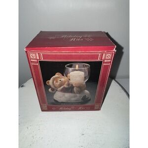 Otagiri Christmas Music Box Santa Bear Candle Trinket Holder Vtg SILENT NIGHT